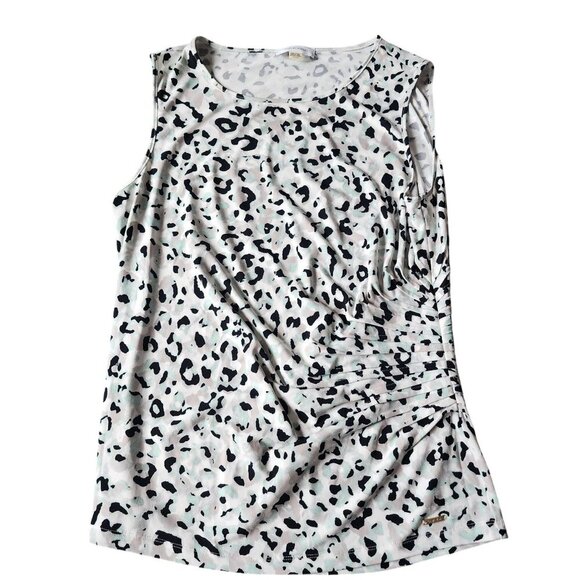 Calvin Klein Womens Sleeveless Ruched Leopard Print Top Large - Picture 1 of 11